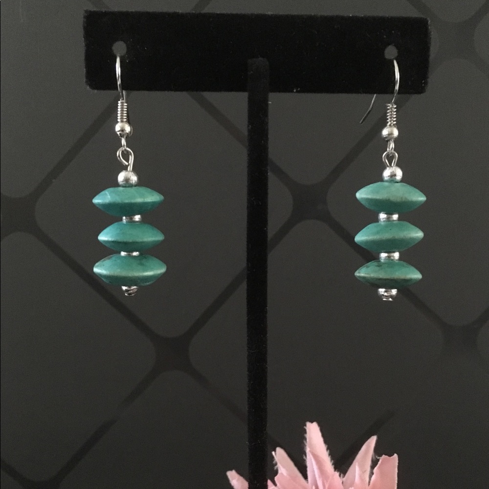 Pierced 3-Tier Turquoise Earrings & silver beads